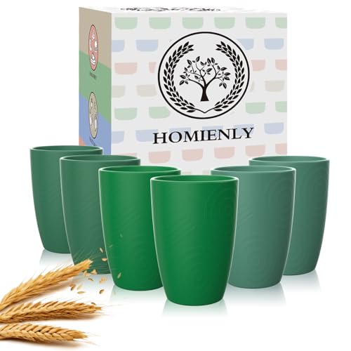 Homienly Wheat Straw Cups Plastic Cups Unbreakable Drinking Cup Reusable Dishwasher Safe Water Glasses (12 OZ Forest Series)
