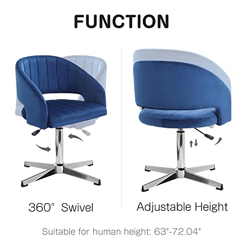 Art Leon Modern Desk Chair No Wheels, Velvet Home Office Chair, Adjustable Height Swivel Chair, Accent Armchair With Aluminum Alloy Base For Small Space Home Office, Dark Blue #TOP2