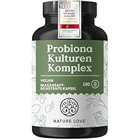 Nature Love Probiona Kulturen Komplex – abgestimmte Bakterienstämme – 300 Mrd. KBE/g – 180 Kapseln, magensaftresistent, vegan – mit Lactobacillus & Bifidobakterien, 20 Mrd. KBE/Tag, 3 Monate