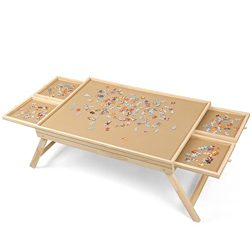 Ruication Wooden Jigsaw Puzzle Table with 4 Drawers