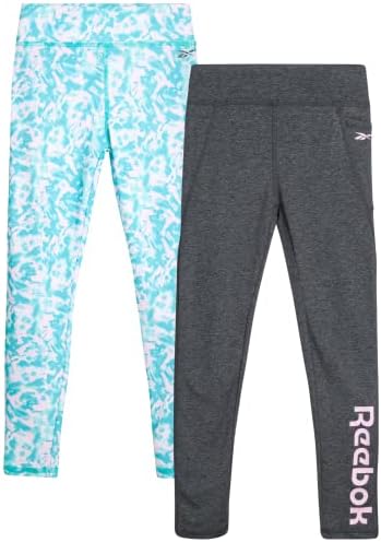 Reebok Girls' Leggings - 2 Pack Active Performance Sports Tights (Size: 7-16), Size M(8/10), Animal Multi/Black