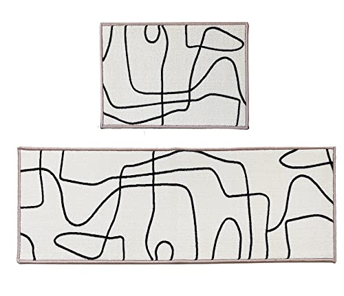 Kitchen Rugs And Mats Laundry Runners [2 Pcs] Nylon Kitchen Mat Non Slip Machine Washable Runner Carpets Kitchen Office,24"X16"+48"X16",White Line #TOP7