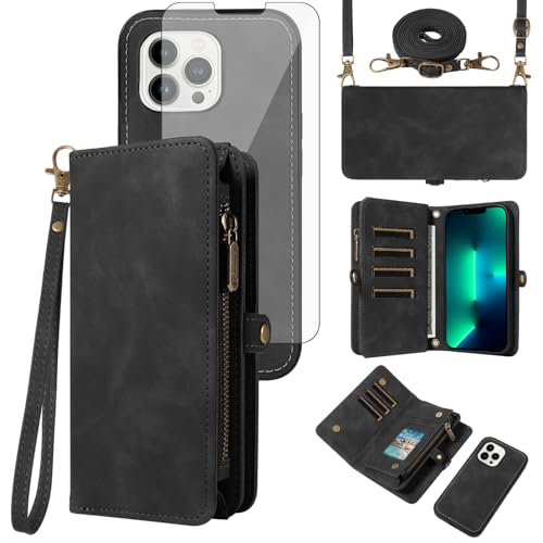 Étui portefeuille iPhone 13 Pro Max idéal voyage sangle de poignet et porte-cartes zippé
