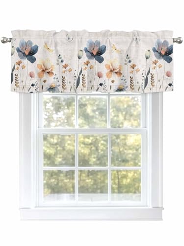 Dexnympq カフェカーテン 小窓用 野の花 夏 ちょう 春 植物 花 田園風 カーテン おしゃれ 遮像 UVカット 遮熱 目隠し透けにくい ロッドポケット式 洗える キッチン 浴室 トレイ 子供部屋 喫茶店 洗面所 店舗飾り 軽量 1枚入り ?丈36