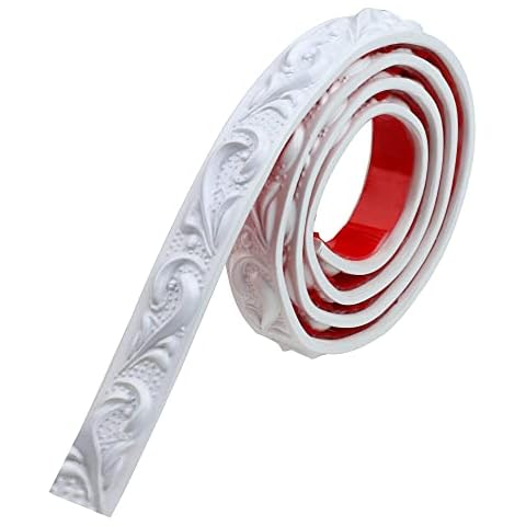 Jaspond 2 Inch * 16.5 FT Flexible Molding Trim Self Adhesive , Self Adhesive Peel and Stick Border, Tile Trims and Edgings, 3D Waterproof Sticky Decorative Wall Lines Wallpaper Border 1 (White) Cover