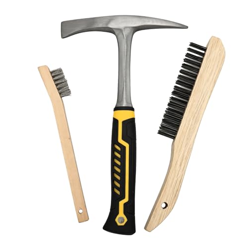 VASTOOLS Welding Chipping Hammer and Wire Brush Set 3pc 10.5 Cone and Vertical Chisel Welding Hammer Shoe Handle Carbon Steel Brush 10 Stainless steel Toothbrush 8