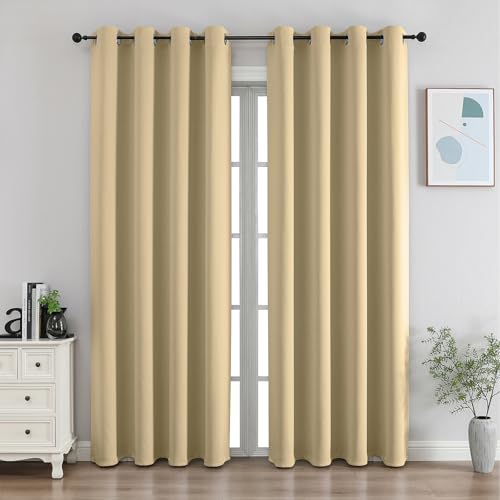 CUCRAF Beige Blackout Curtains 84 Inches Long, Thermal Insulated Noise