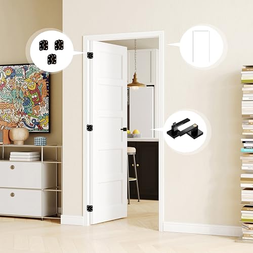 SOLRIG Prehung Door, 5-Panel Door Slab with Door Jamb Hardware Kit & Black Door Lever, 24" x 80" Interior Door for Bathroom Bedroom Pantry Laundry, Easy Assemble - Left Handed Black Hinge