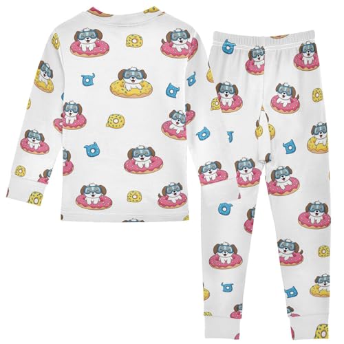 Pajama Sets Long Sleeve Cute Dogs on Donuts Soft Comfy Sleepwear 2 Piece PJS 3-8T3