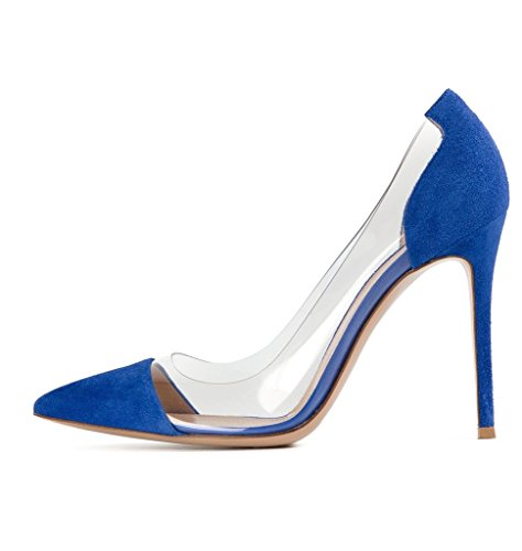 EDEFS Damen Spitz Zehe Stiletto Pumps Abendschuhe Hochzeitschuhe Brautschuhe Partyschuhe Blau Größe EU44