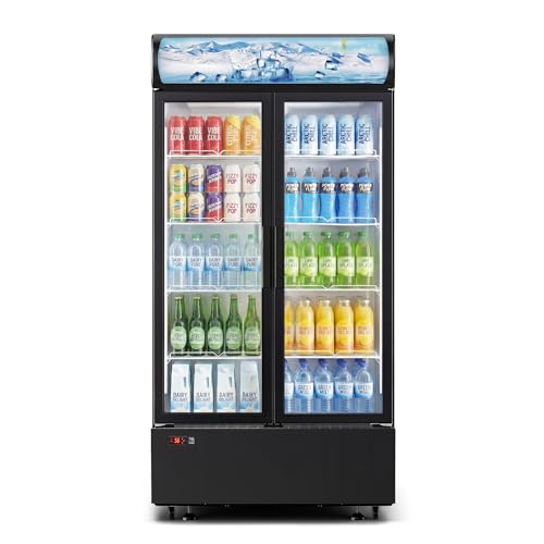 Image of 24 cu.ft Commercial Refrigerators, Beverage Cooler with LED Light, Drink Merchandiser with 8 Adjustable Shelves, 2 Glass Doors, Digital Control, ETL Certified