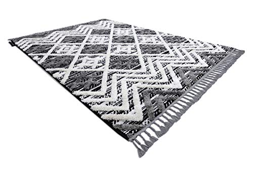 Tapis doux gris blanc 120x170 résistant pour le salon