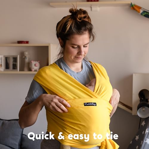 Image of CuddleBug Baby Wraps Carrier 7-35 lbs - Breathable Baby Carrier Newborn to Toddler - Soft Stretchy Baby Sling Carrier for Hands-Free Comfort, Hip Healthy Support & Bonding (Yellow)