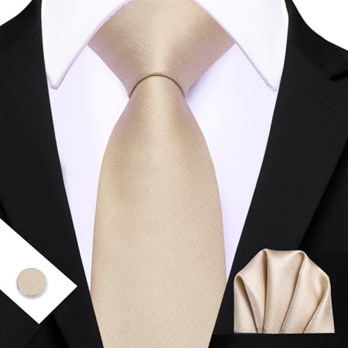 Image of Barry.Wang Plain Men Silk Ties Extra Long Satin Necktie for Wedding Business Handkerchief Cufflinks Set Solid Colors