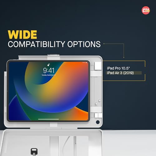 Image of Dual Locking Stand - CTA Security Kiosk with Locking Case, Cable, Stylus, Tether, and 360-Degree Rotating Base for iPad Pro 10.5 inch, iPad Air 3, and Headphone Jack. (PAD-ASKTW) - White