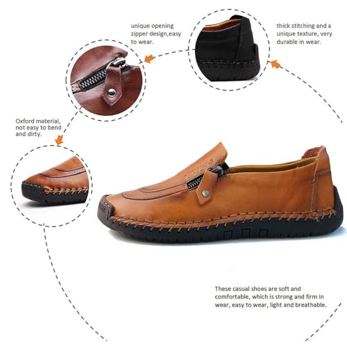 Mens Driving Leather Casual Slip-on Sneaker Handmade Stitched Flats Penny Loafers Lightweight Shoes2