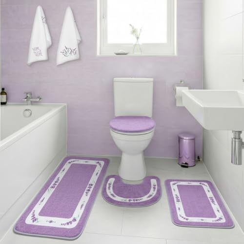Nuanchu 6 Pcs Spring Lavender Purple Bathroom Rugs Set with