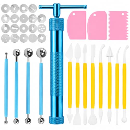 Image of Stainless Steel Clay Extruder Sugar Paste Extruder Cake Fondant Decorating Tool Set Ceramics & Pottery Clay Extruders Mixers & Presses (Blue)