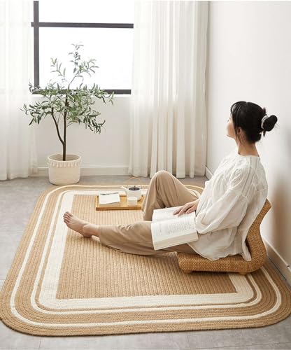 Tapis en jute simple et moderne jaune pour sol de salon cosy - 6