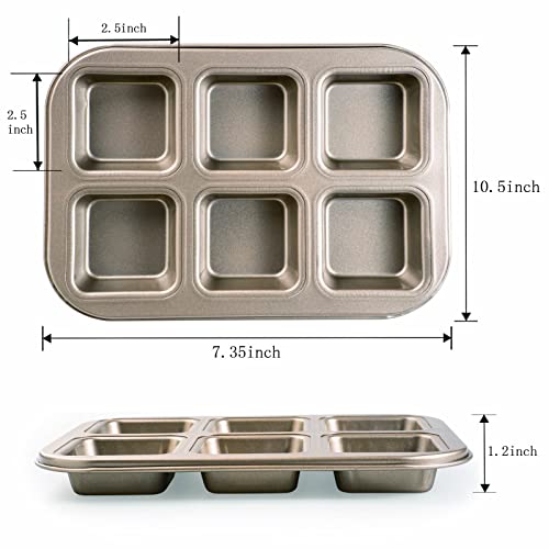 Brownie Pan, Mini Square Muffin Pan Nonstick 6-Cavity Small Cupcake Pan Individual Brownie Mold For Baking Brownie Muffin Cupcake Keto Fat Bombs, Great For Halloween, Christmas #TOP4