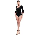 Partilandia | Body o maillot Sevillana con Volante negro y rojo para mujer (Talla L)