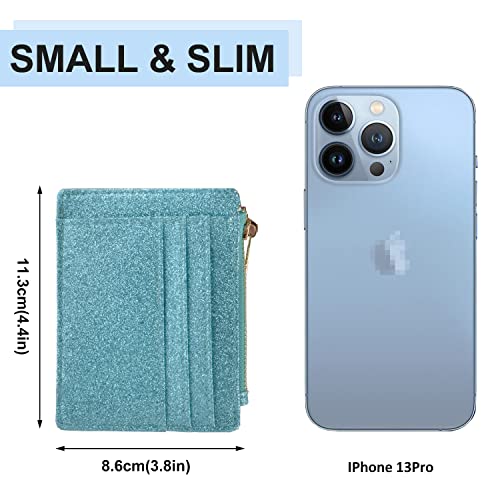 Image of Womens Slim RFID Credit Card Holder Mini Front Pocket Wallet Coin Purse Keychain (StarTeal)