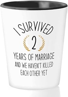 Flairy Land Anniversary Shot Glass 1.5oz - 2 Years Of Marriage - Couples Gift For Anniversary Wedding 2 Years Romantic Wife Husband Grandparents Hubby Her Him