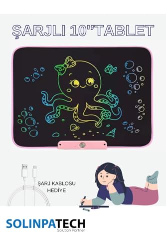 10''Inch Şarj Edilebilir Dijital Kalemli Yazı Çizim Yazma Tableti Pembe
