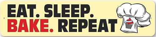 Eat Sleep Bake Repeat Plaque Pastry Baker Chef Kitchen Wall Decor Metal Sign