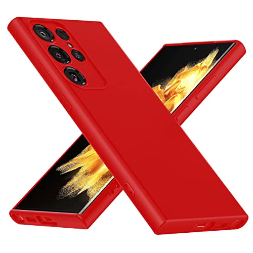 Image of LIRAMARK Liquid Silicone Soft Back Cover Case for Samsung Galaxy S23 Ultra 5G (Red)