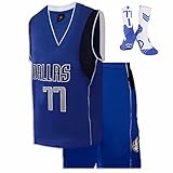 MTSS Mavericks Doncic 77# Camiseta De Baloncesto para Niños 2 Piezas Camiseta Sin Mangas Y Pantalones Cortos Conjunto De Chaleco Deportivo con Calcetines 77# Uniforme De Baloncesto Juvenil Blue-M