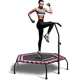 Jandecfit Fitness-Trampolin Ø ca 112cm,Indoor Minitrampolin für Erwachsene,Jumping Fitness Trampolin Verstellbarer Griff(3-Fach höhenverstellbar) Bungee-Seil-Design-System,Nutzergewicht bis 150kg