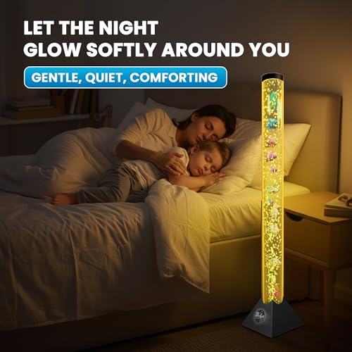 Image of Brewish 4FT Bubble Tube Lamp with Replaceable Pump | 16 LED Color Changing Fake Aquarium Night Light with Remote & 12 Fish, No-Glue Design, Home Decor, Ideal Gifts, Sensory Lights for Autism & ADHD