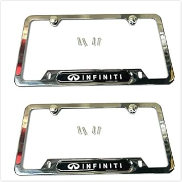 Auteal Car Stainless Steel Metal License Plate Tag Frame Cover Holders w/Caps Screws for Infiniti (2 Silver)