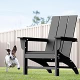 POLYDUN Modern Adirondack Chair, HDPE Plastic Patio Chairs for All Weather, Fire Pit Chair, Outdoor Lawn Chairs for Deck, Porch, Backyard, Garden, Dark Gray