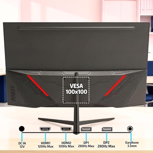 Image of ZZA 27 Inch Curved 280Hz Gaming Monitor, 1800R Curved Computer Gaming Monitor FHD 1080P, 4000:1, 120% sRGB, 1Ms GTG|FreeSync|HDR|Low Blue Light|HDMI DP| VESA Support 100x100mm(No Speakers)