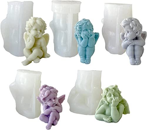 3D Angel Candle Molds For Candle Making,5Pcs Cheek Support Angel Silicone Molds Wax Aromatherapy Soap Making Molds For Scented,Candle,Soap,Chocolate,Cake Decorating #TOP5