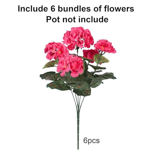 image for HyeFlora Artificial Geranium Fake Flowers for Outdoors Decoration, 6 B