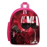 LKHDS Roses And Glasses of Red Wine Mochila pequeña con bolsillo lateral, mochila ligera y duradera, mochila de viaje,, Estilo rosa, Talla única, Mochilas Tradicionales