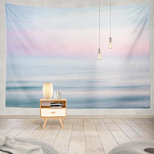 Ocean Tapestry,ONELZ The Beach Tapestry Sunset Sky and Blue Tapestry Ocean Nature with Beach Pink Tapestries Pastel Tapestry Wall Tapestry for Bedroom 60 L x 80 W,Pink Sunset