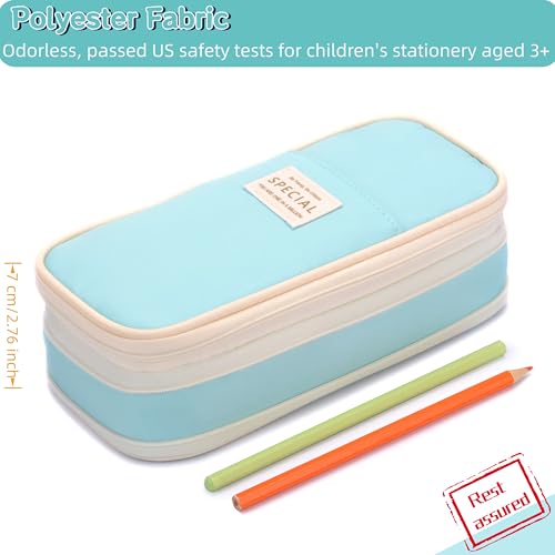 Image of Large Capacity Big Special Cute Aesthetic Preppy Canvas Pencil Case Organizer Holder Pouch Bag with Zipper Compartments, Pen Cases for Women Girls School Adults (Sky Blue)