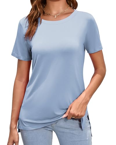 Herou Women Casual Shirts Short Sleeve Crew Neck Summer Tops Cute Tee Shirts Purple Blue X-Large