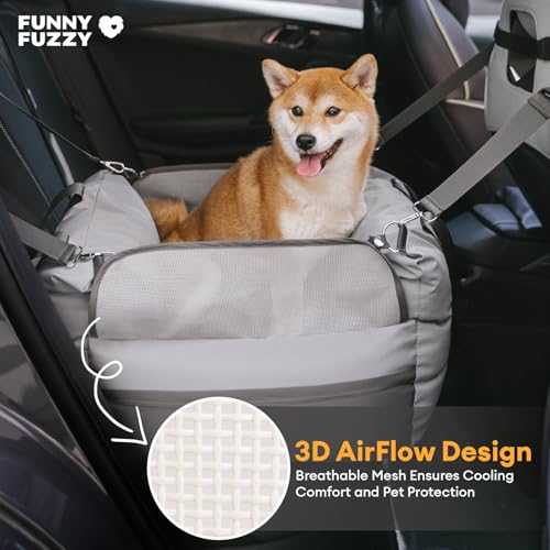 FUNNY FUZZY Waterproof Dog Car Seat for Small & Medium Dogs Up to 35lbs, Detachable & Washable Pet Booster Seat with Leash, Thick Cushion, Storage Pockets & Adjustable Straps (Grey) by FUNNY FUZZY - Image 9