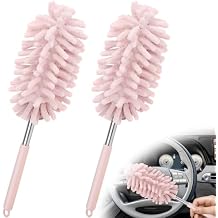 2 PCS Car Interior Duster with Extension Pole, Microfiber Car Duster with Bendable Head, Car Accessories Dusters Exterior&Interior Scratch Free, for Cleaning of Vehicle Details, Offices, WindowsPink