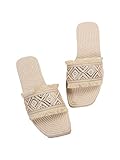 Verdusa Women's Fringe Trim Square Open Toe Flat Summer Slide Sandals Beach Shoes Beige 8