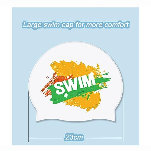 Swimming Cap Kids 6-14 - Swim Cap Kids Swim Hat Kids Swimming Cap Boys Girls, Silicone & Waterproof (White, Orange&Green) - Image 2