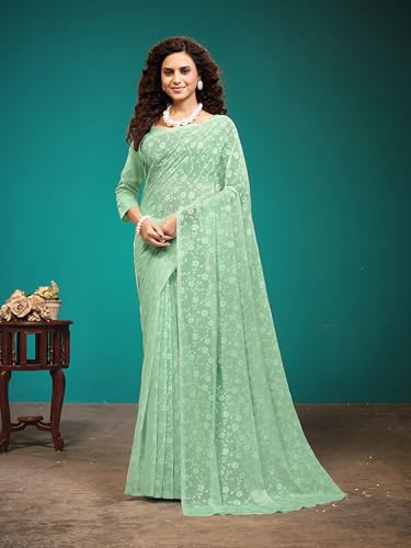 Image of Garden Vareli Viscose Brasso Floral Print Saree