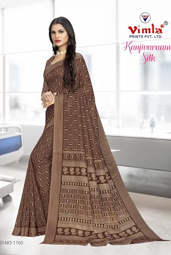 Image of Vimla Women's Kanjivaram Silk Uniform Saree and Unstitched Blouse Piece | Office School Uniform Saree For Women | Sari for Women
