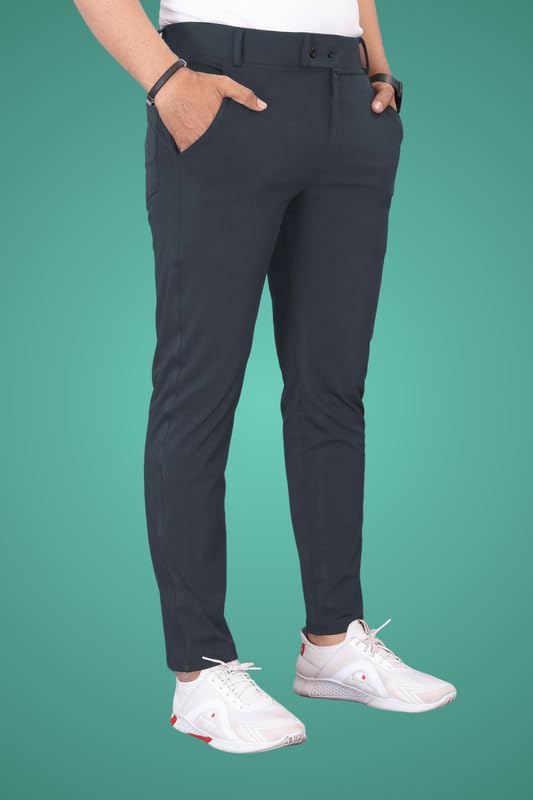 Image of Men Fit Stretch Trousers with Side Pockets | 2-Button Closure | Soft Lycra Blend for Casual & Formal Use