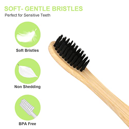 Phszz 12 Pack Bamboo Toothbrushes, Natural Eco-Friendly Soft Bristles Bamboo Toothbrush, Bpa Free Biodegradable Compostable Charcoal Organic Green Wooden Toothbrushes, Numbered For Easy Recognition #TOP1